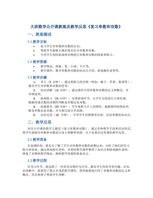 大班数学公开课教案及教学反思《复习单数和双数》