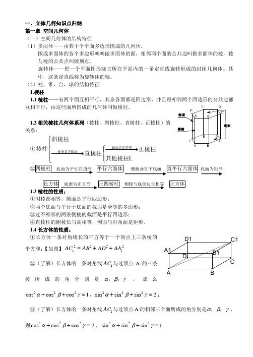 高中数学第一二章立体几何复习讲义人教版必修二