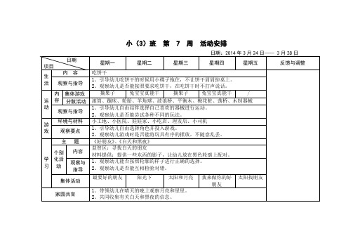 小班第二学期周计划第七周