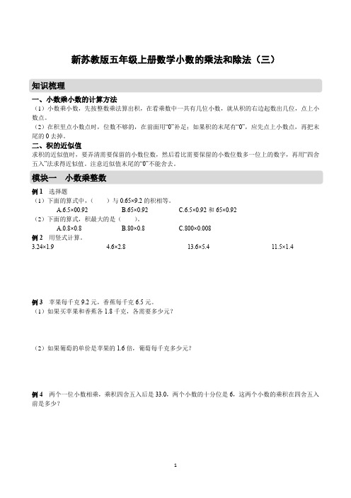 新苏教版五年级上册数学小数的乘法和除法(三)