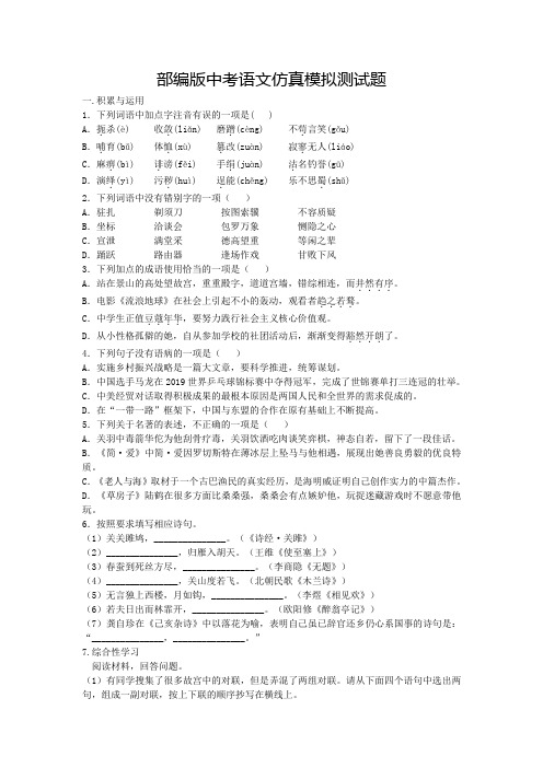 最新中考全真模拟考试《语文试题》含答案解析