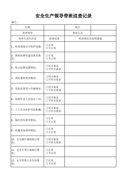 安全生产领导带班巡查记录