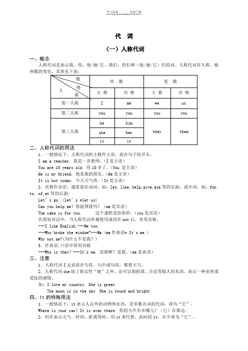 小学英语代词讲解与练习(超精)