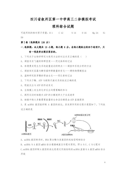 2019四川省宜宾市叙州区第一中学2019高三二诊模拟考试理科综合试卷(含答案)