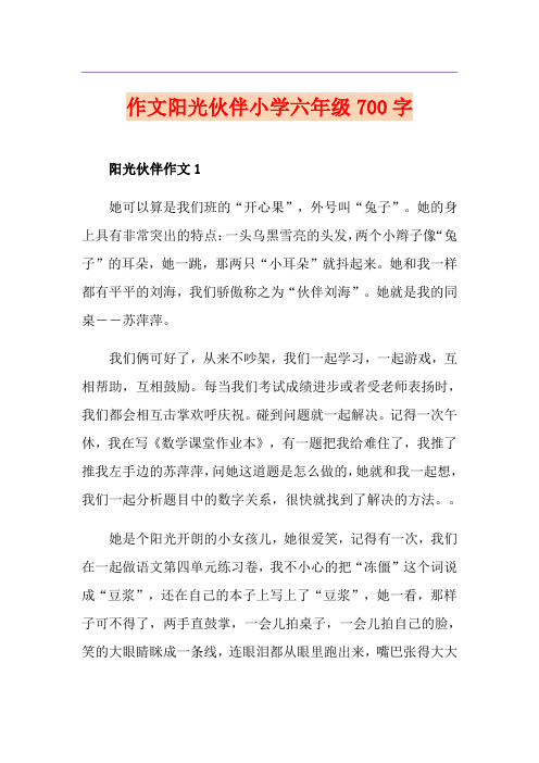 作文阳光伙伴小学六年级700字