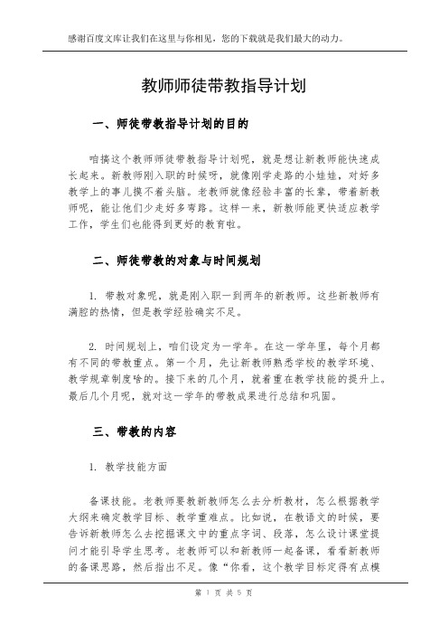 教师师徒带教指导计划