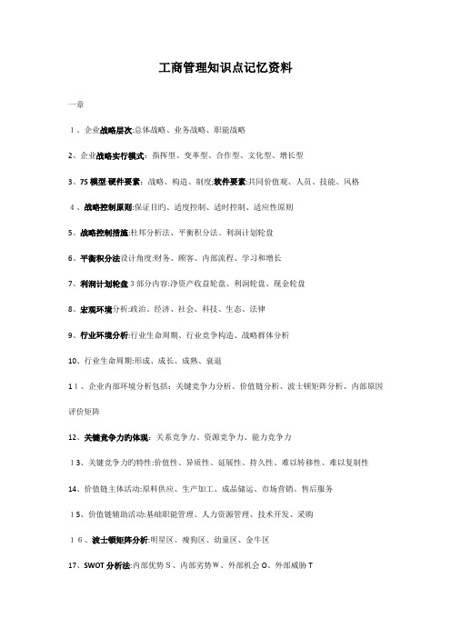 2023年工商管理知识点记忆资料
