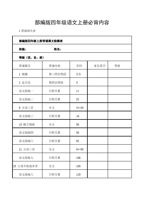 部编版四年级语文上册必背内容