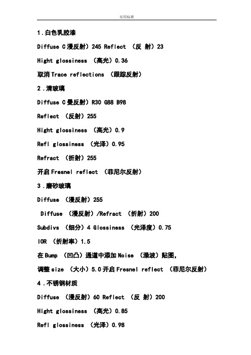 vray各种材质中英文对照全参数大全