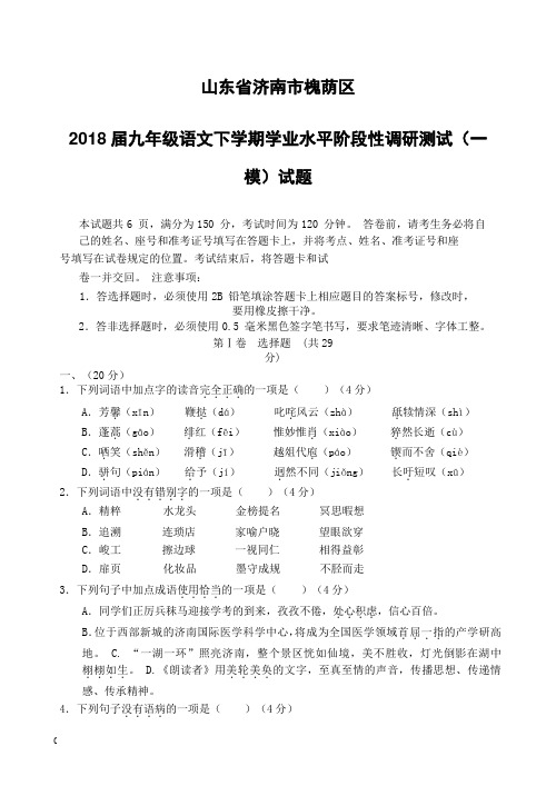 山东省济南市槐荫区2018届中考一模试题-含参考答案