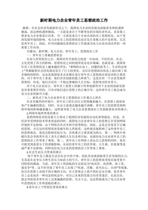 新时期电力企业青年员工思想政治工作