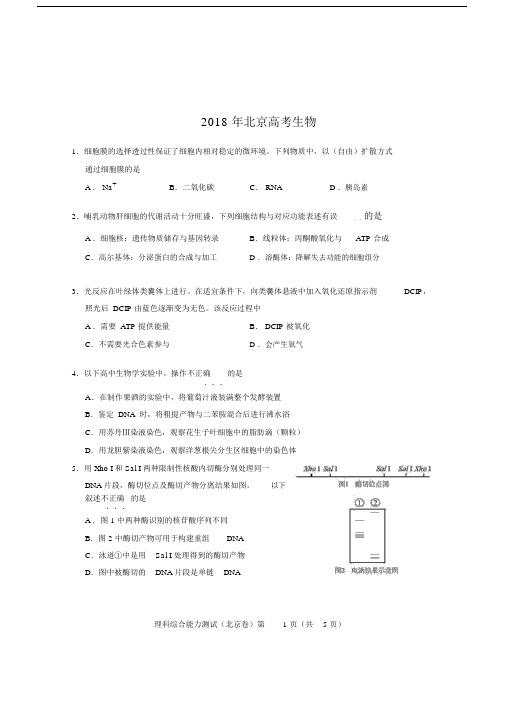 (完整word版)2018北京高考生物试卷及参考答案.docx