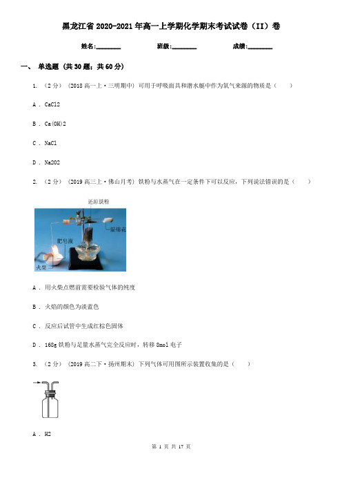 黑龙江省2020-2021年高一上学期化学期末考试试卷(II)卷