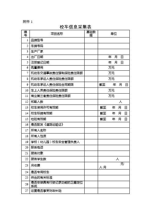 校车信息采集表、校车驾驶人信息采集表、随车照管