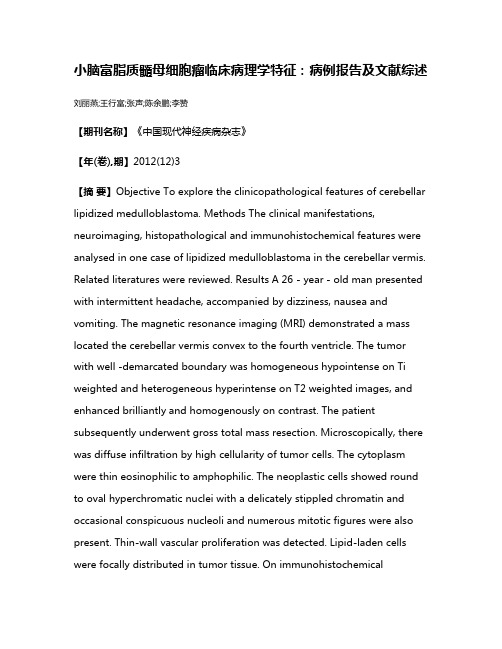 小脑富脂质髓母细胞瘤临床病理学特征:病例报告及文献综述