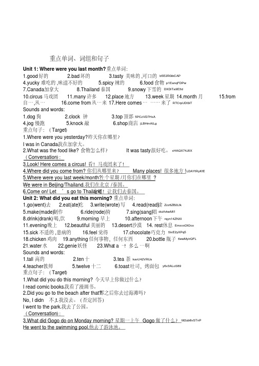 开心学英语五年级下册重点单词、词组和句子复习资料整理