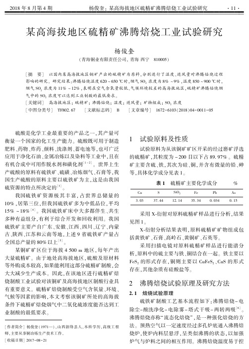 某高海拔地区硫精矿沸腾焙烧工业试验研究