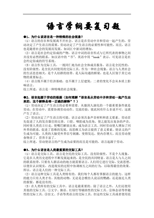 汉语言文学专业语言学纲要考试考研复习题