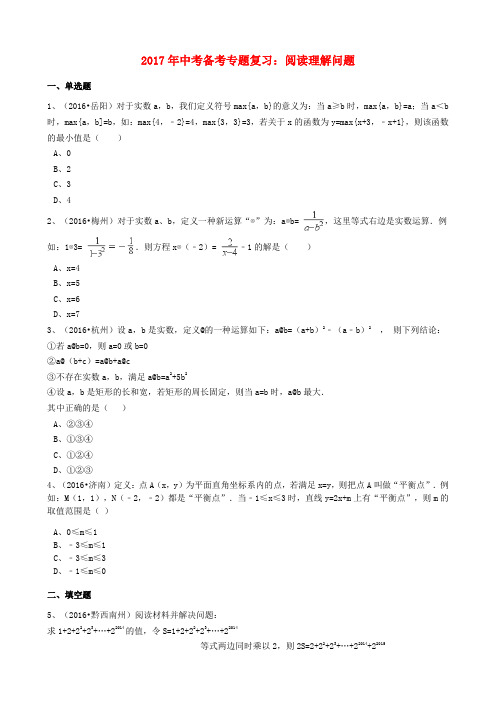 2017年中考数学备考专题复习 阅读理解问题(含解析)