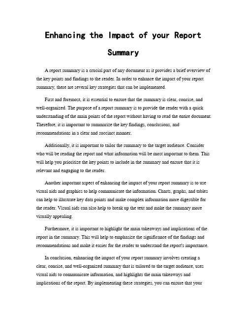 Enhancing the Impact of your Report Summary