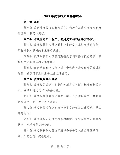 2023年皮带线安全操作规程