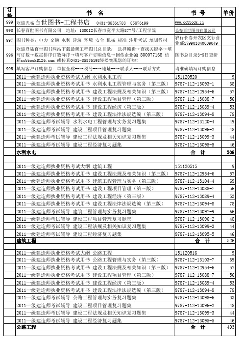 2011一级级建造师考试教材专业分类清单.