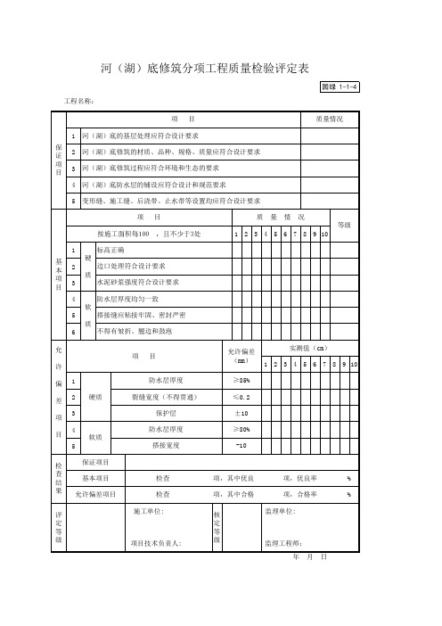 河(湖)底修筑分项工程质量检验评定表
