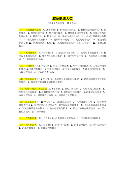 装备制造大类 知识点