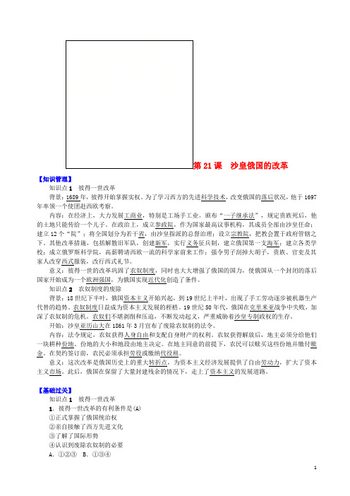 九年级历史上册 第六单元 资本主义的扩张 第21课 沙皇俄国的改革知识点练习 中华书局版