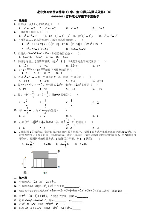 期中复习培优训练卷(第9章：整式乘法与因式分解)(B)-2020-2021苏科版七年级数学下学期