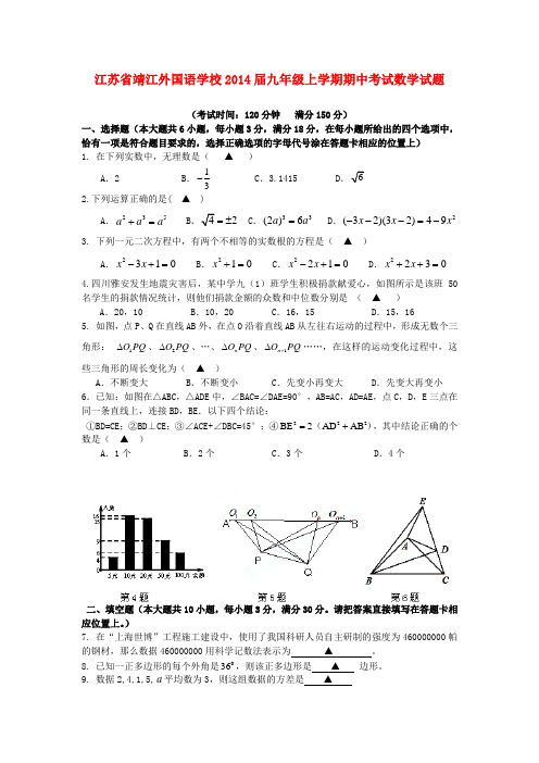 江苏省靖江外国语学校2014届九年级数学上学期期中试题(含答案)