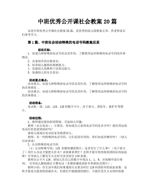 中班优秀公开课社会教案20篇