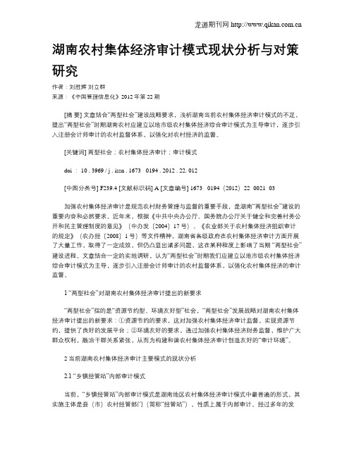 湖南农村集体经济审计模式现状分析与对策研究