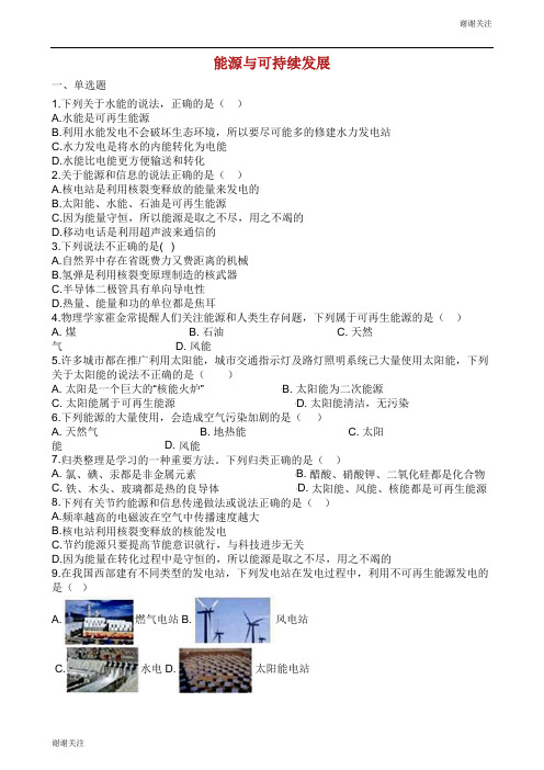 中考物理知识点全突破系列专题能源与可持续发展含解析.docx