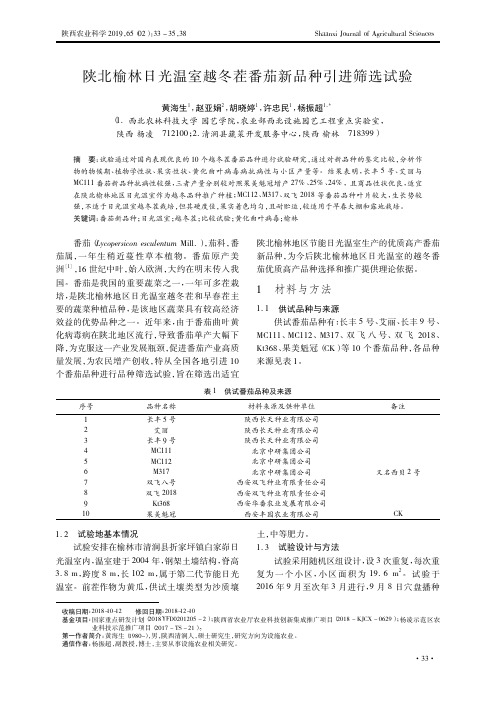 陕北榆林日光温室越冬茬番茄新品种引进筛选试验