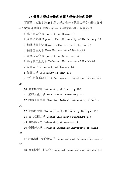 XX世界大学综合排名德国大学专业排名分析.doc