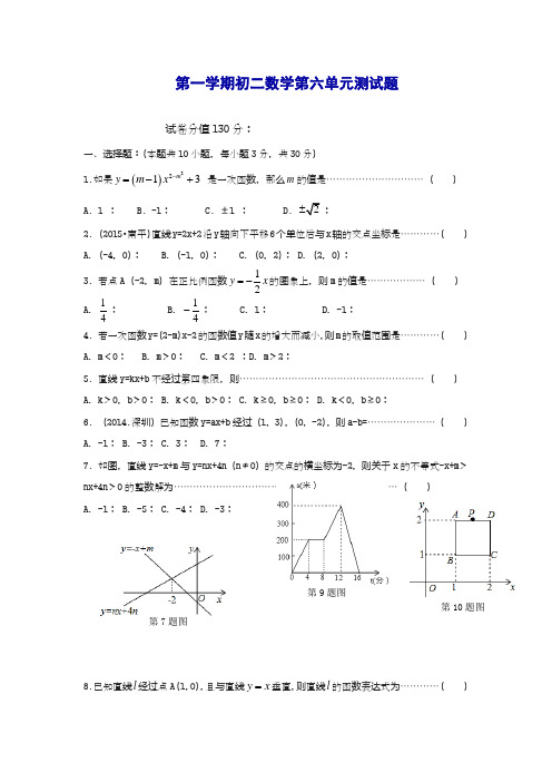 2018-2019学年最新苏科版八年级数学上册《一次函数》单元测试题1及答案-精品试题