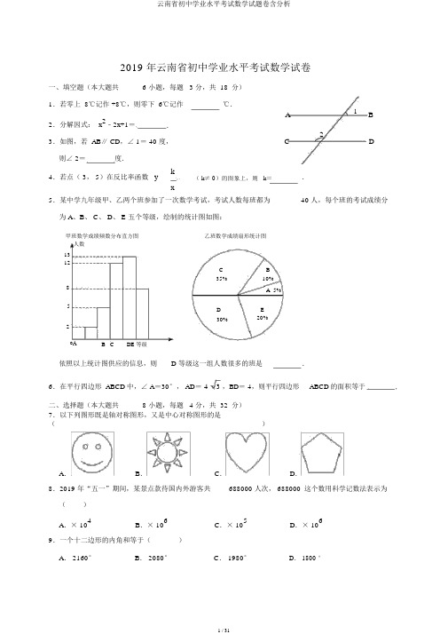 云南省初中学业水平考试数学试题卷含解析