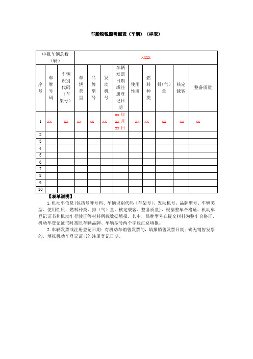 《车船税税源明细表(车辆)》(填写示例)