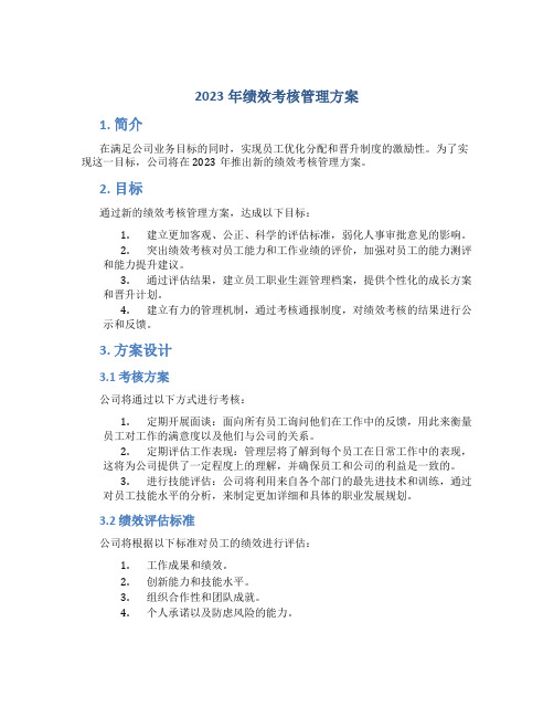 2023年绩效考核管理方案