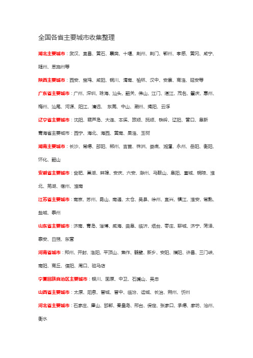 全国各省主要城市一览表