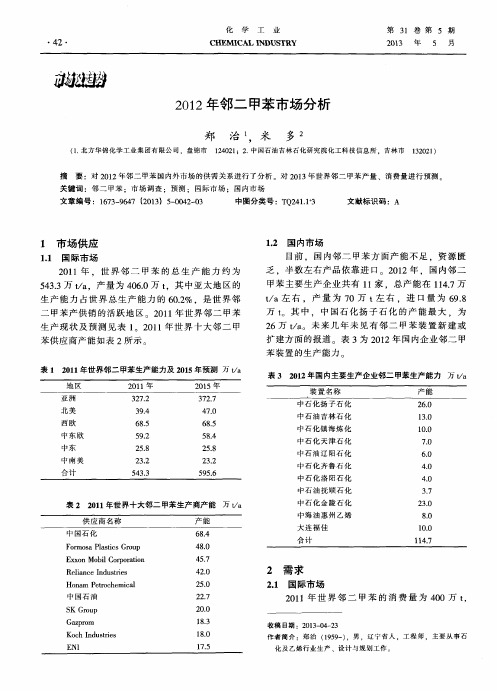 2012年邻二甲苯市场分析