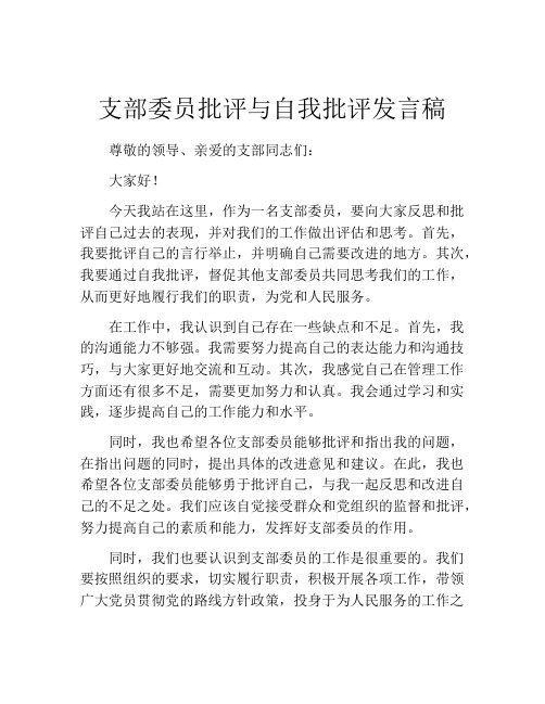 支部委员批评与自我批评发言稿