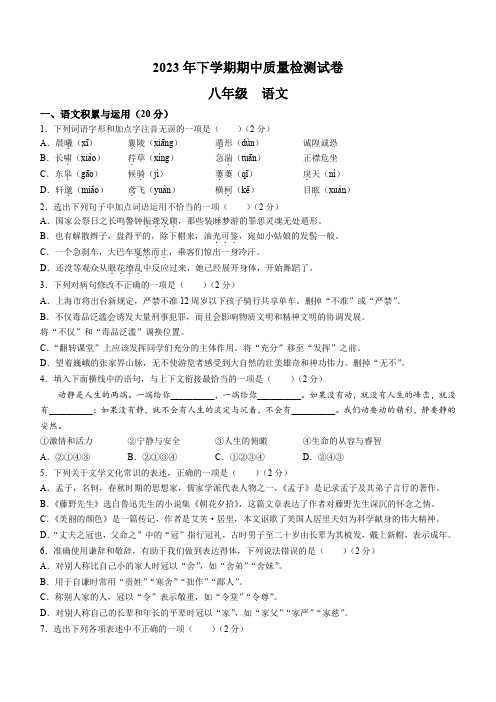 湖南省岳阳市临湘市2023-2024学年八年级上学期期中考试语文试题(含答案)