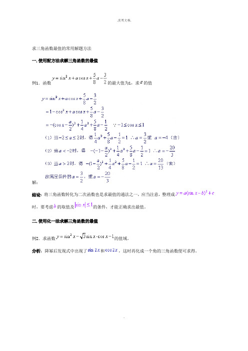 求三角函数最值的四种常用解题方法