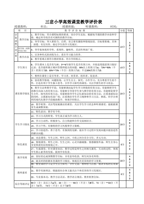 高效课堂评价表