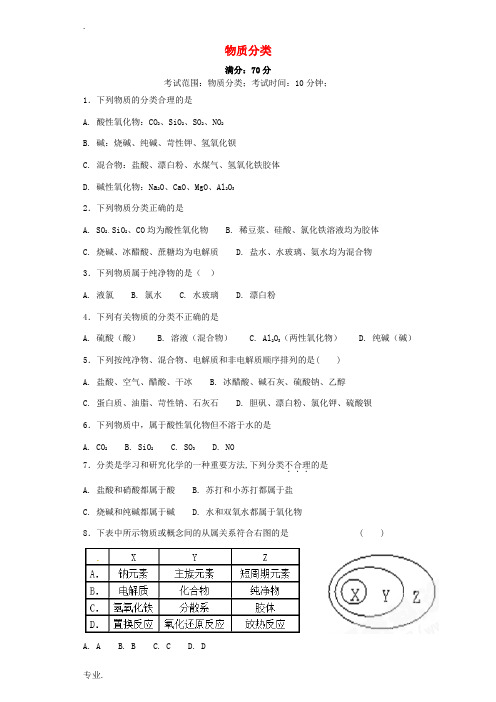 浙江省高考化学 第1题 物质分类-人教版高三全册化学试题