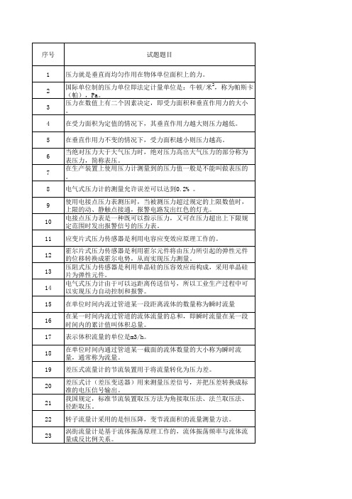 化工自动化仪表作业考试题库-化工测量与仪表