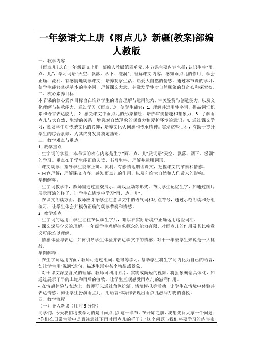 一年级语文上册《雨点儿》新疆(教案)部编人教版