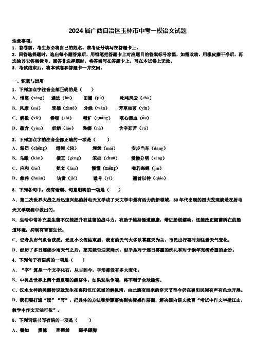 2024届广西自治区玉林市中考一模语文试题含解析